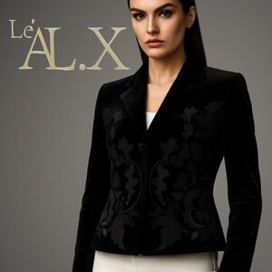 NWOT $229 Le’ AL.X – Luxury Embroidered Black Velvet Short Jacket
Size S